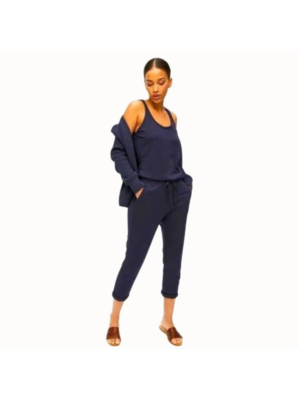 Michael Stars Navy Blue Sleeveless Drawstring Waist Jumpsuit Women's Size S
